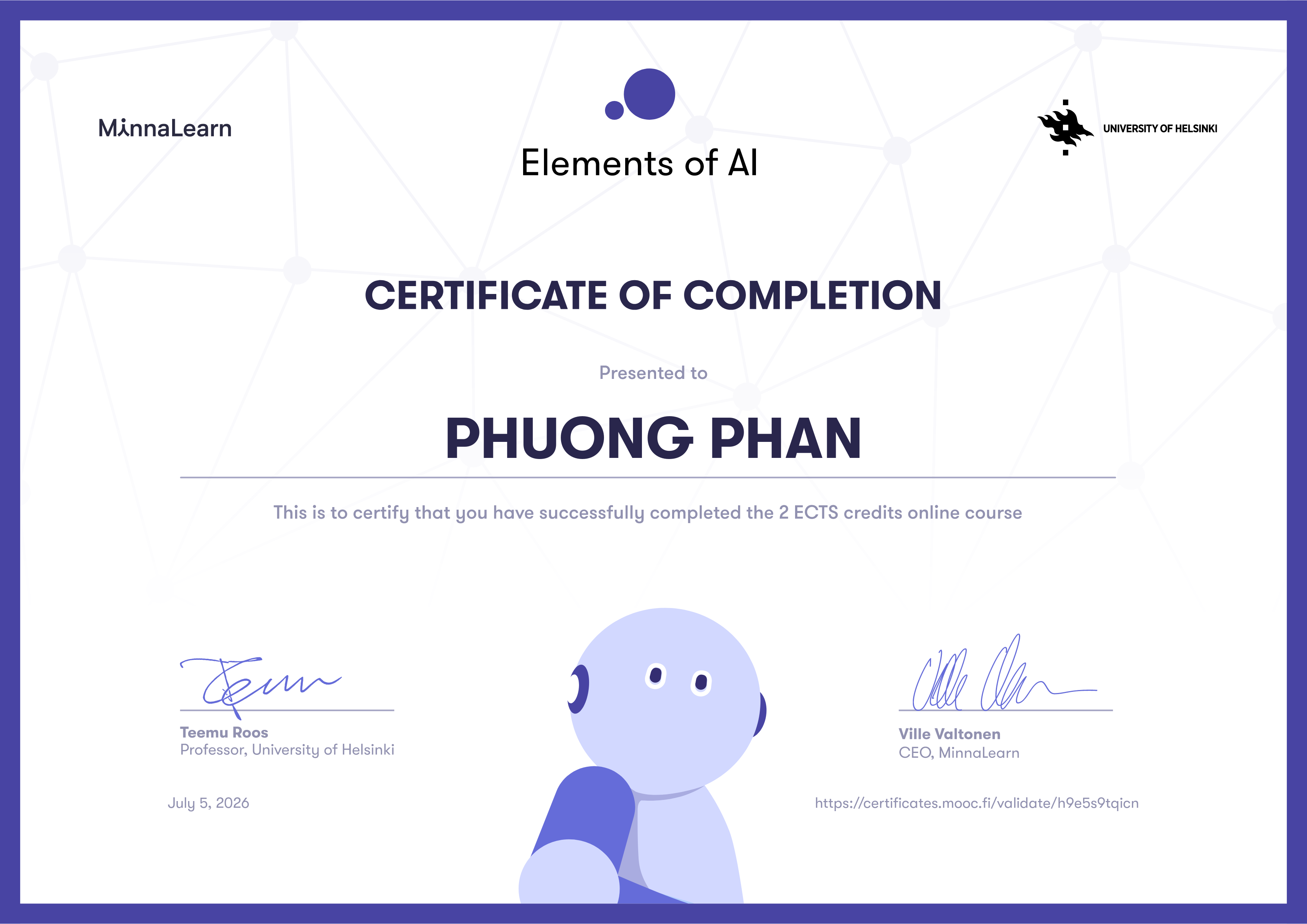 Elements of AI certificate